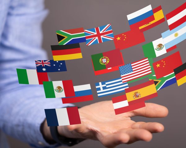 Worldwide international communication concept: cloud of colorful